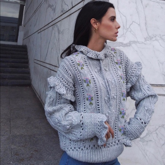 Zara Sweaters - Zara embroidered gray sweater small Nwt